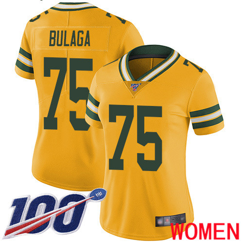 Green Bay Packers Limited Gold Women #75 Bulaga Bryan Jersey Nike NFL 100th Season Rush Vapor Untouchable->green bay packers->NFL Jersey